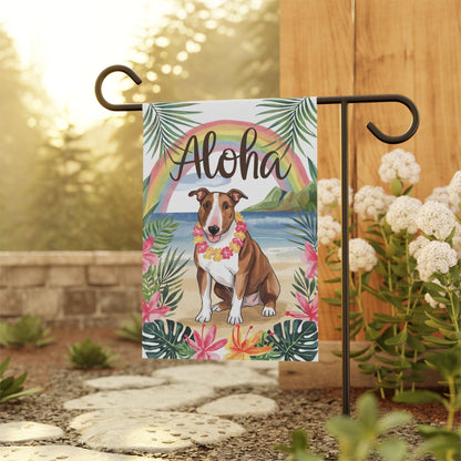 Printify Garden Flag Brown Bull Terrier Aloha Luau Garden Flag