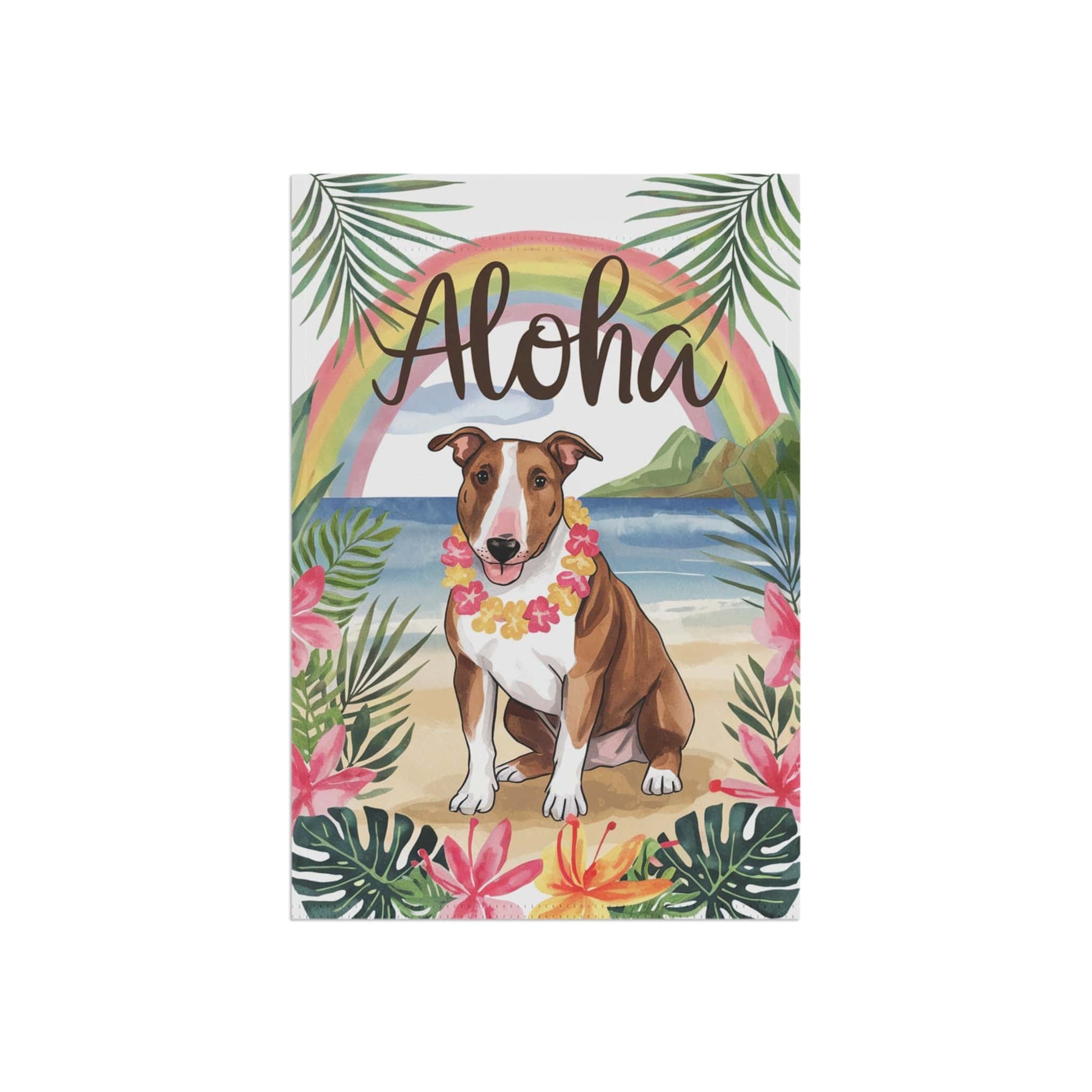 Printify Garden Flag Brown Bull Terrier Aloha Luau Garden Flag