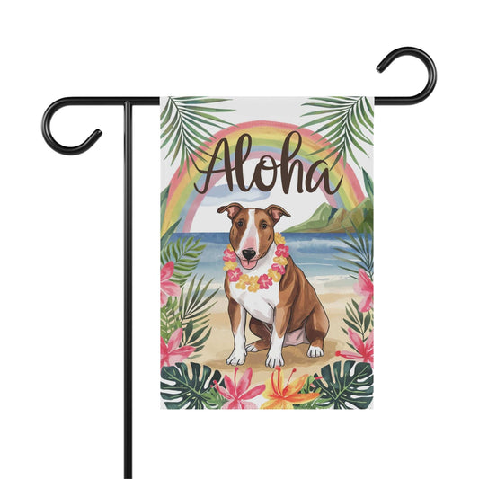 Printify Garden Flag Brown Bull Terrier Aloha Luau Garden Flag