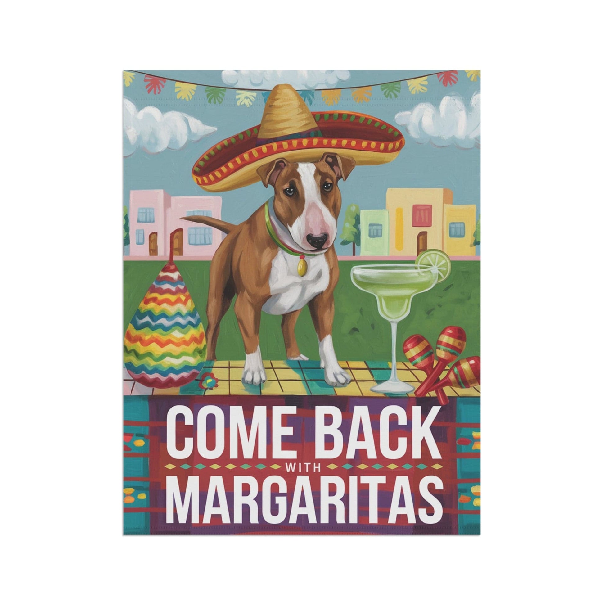 Printify Home Decor Brown Bull Terrier Dog Garden Flag, Cinco de Mayo Fiesta, Margarita Drinking Decor, Gardener Gift