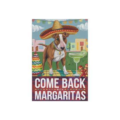 Printify Home Decor Brown Bull Terrier Dog Garden Flag, Cinco de Mayo Fiesta, Margarita Drinking Decor, Gardener Gift