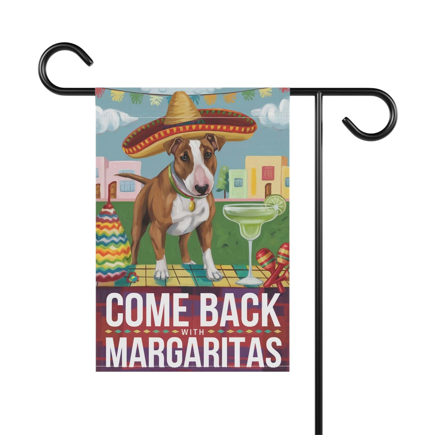 Printify Home Decor Brown Bull Terrier Dog Garden Flag, Cinco de Mayo Fiesta, Margarita Drinking Decor, Gardener Gift