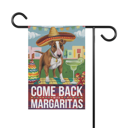 Printify Home Decor Brown Bull Terrier Dog Garden Flag, Cinco de Mayo Fiesta, Margarita Drinking Decor, Gardener Gift
