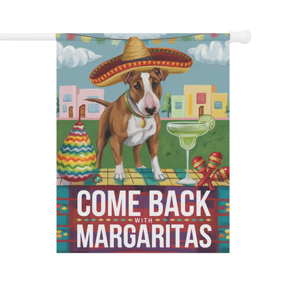 Printify Home Decor 24.5'' × 32'' Brown Bull Terrier Dog Garden Flag, Cinco de Mayo Fiesta, Margarita Drinking Decor, Gardener Gift