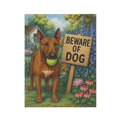 Printify Garden Flag Brown Bull Terrier Funny Beware Garden Flag