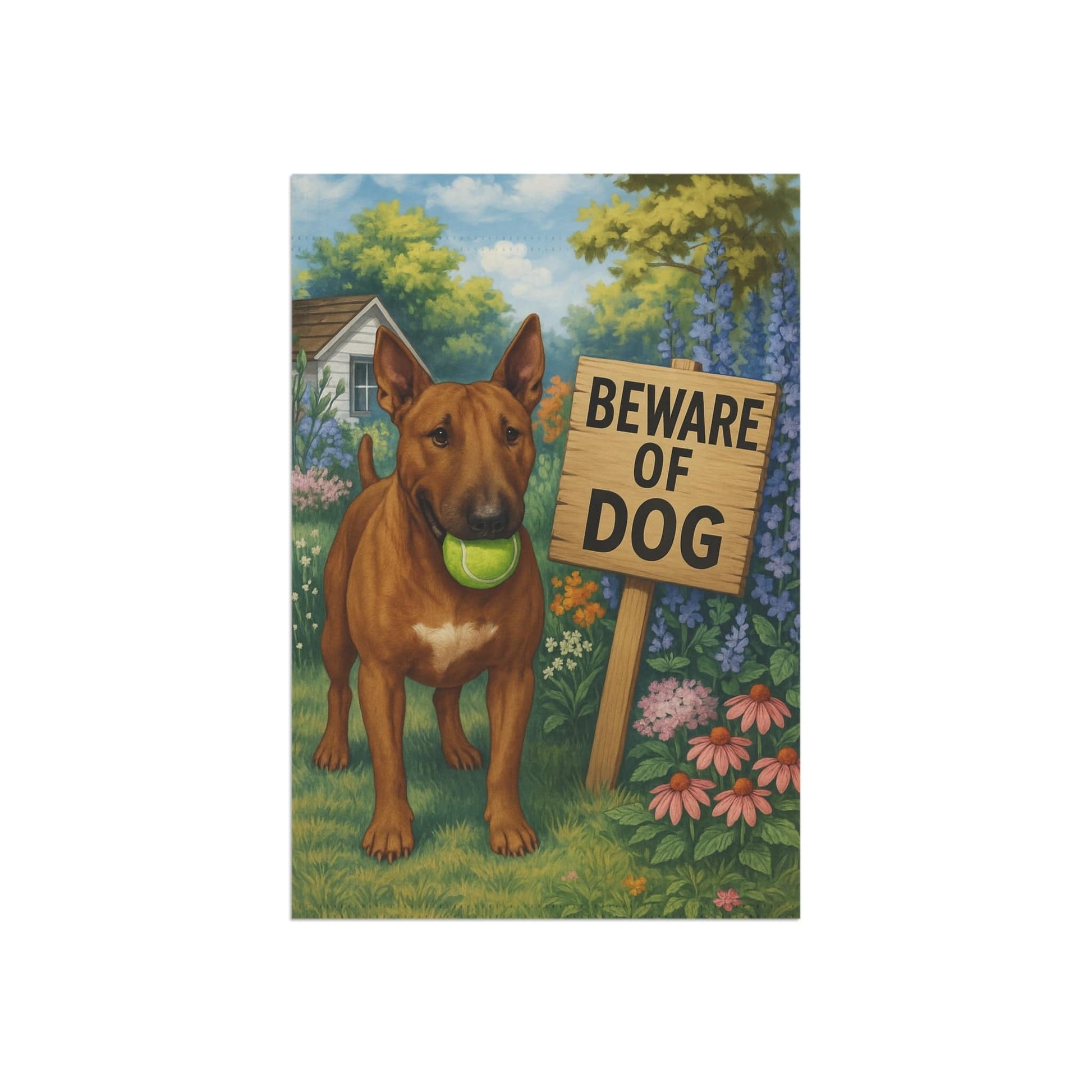 Printify Garden Flag Brown Bull Terrier Funny Beware Garden Flag