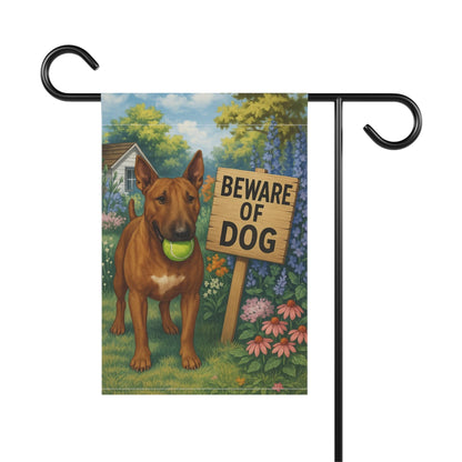 Printify Garden Flag Brown Bull Terrier Funny Beware Garden Flag