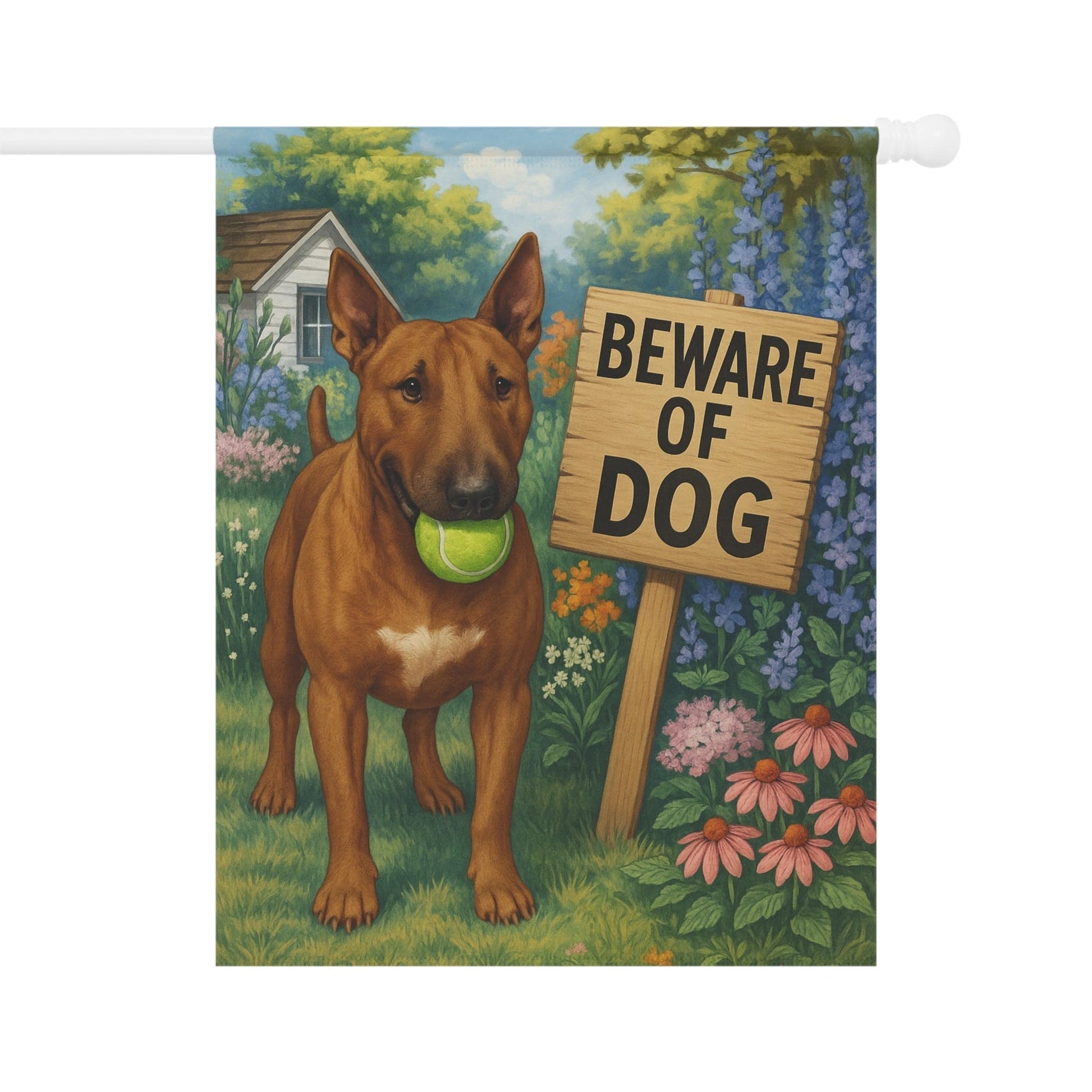 Printify Garden Flag Brown Bull Terrier Funny Beware Garden Flag