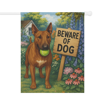 Printify Garden Flag Brown Bull Terrier Funny Beware Garden Flag