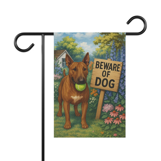 Printify Garden Flag Brown Bull Terrier Funny Beware Garden Flag