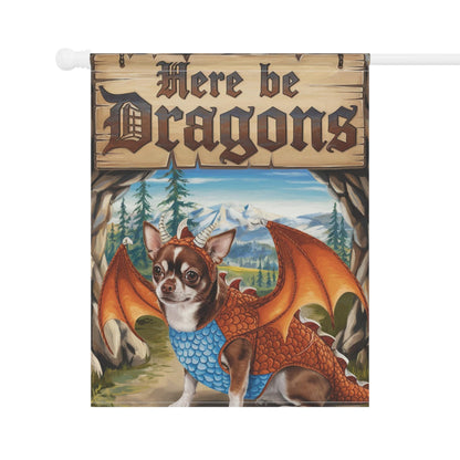 Printify Home Decor Brown Chihuahua Dog Dragon Garden Flag, Fantasy Pet Yard Spring Decor, Housewarming Gardener Gift, Halloween