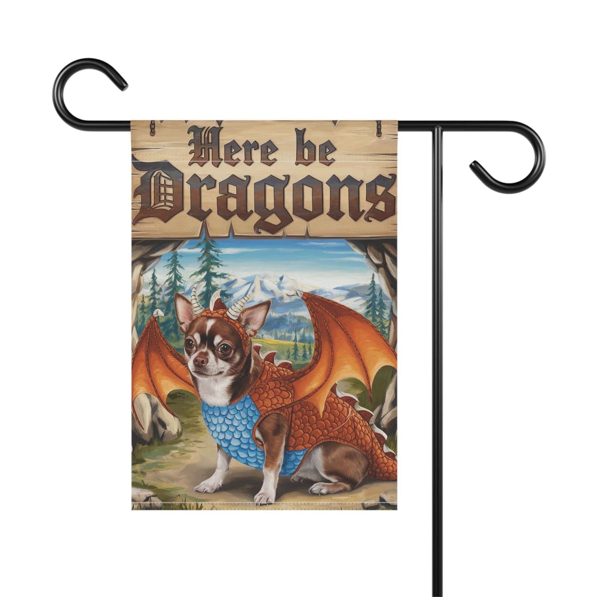 Printify Home Decor Brown Chihuahua Dog Dragon Garden Flag, Fantasy Pet Yard Spring Decor, Housewarming Gardener Gift, Halloween