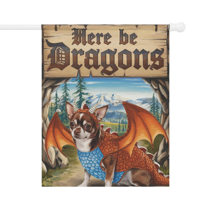 Printify Home Decor 24.5'' × 32'' Brown Chihuahua Dog Dragon Garden Flag, Fantasy Pet Yard Spring Decor, Housewarming Gardener Gift, Halloween