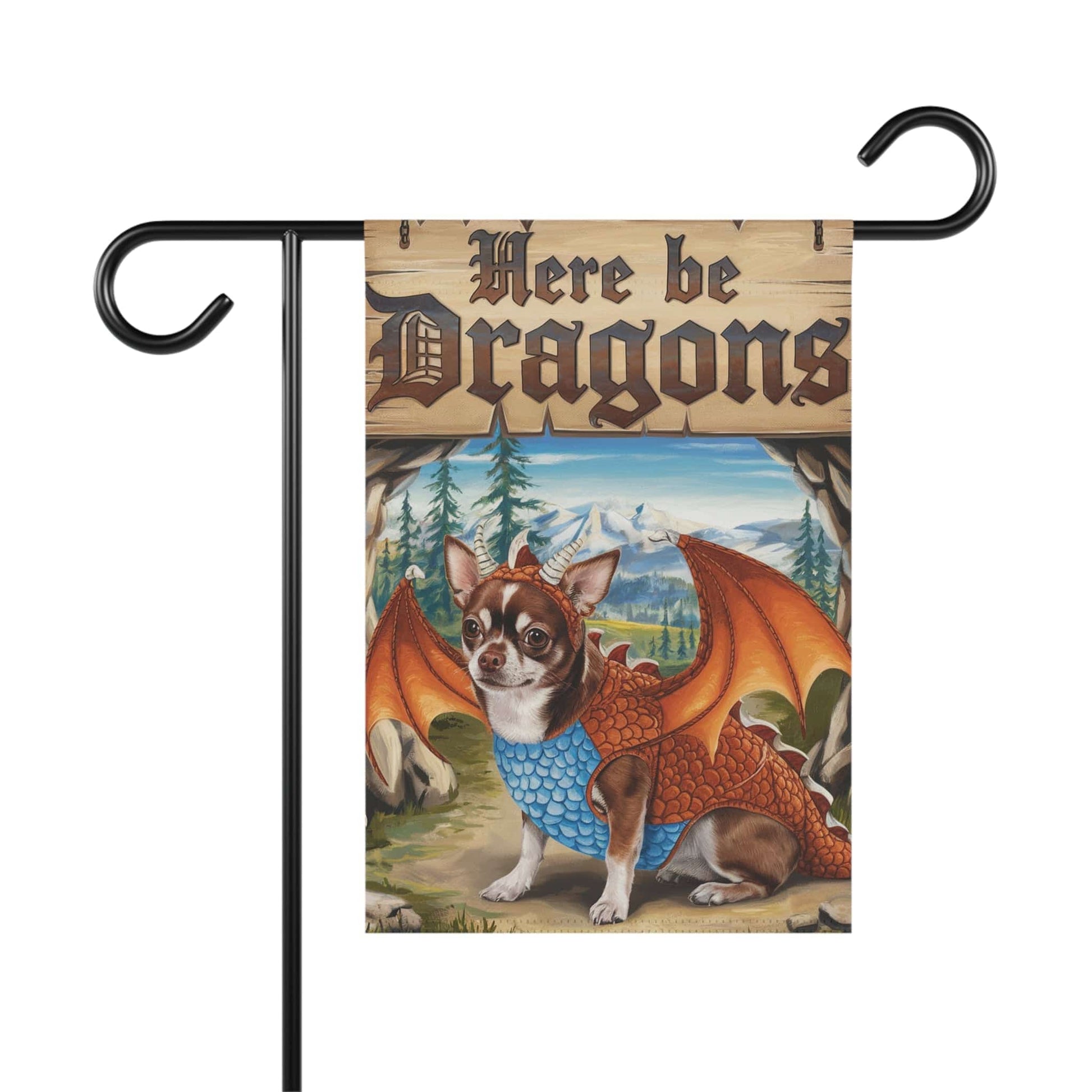 Printify Home Decor 12'' × 18'' Brown Chihuahua Dog Dragon Garden Flag, Fantasy Pet Yard Spring Decor, Housewarming Gardener Gift, Halloween