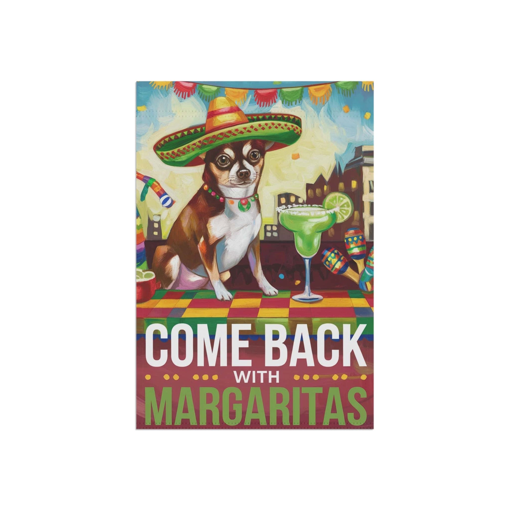 Printify Home Decor Brown Chihuahua Dog Garden Flag, Cinco de Mayo Fiesta, Margarita Drinking Decor, Front Yard Decor, Gardener Gift