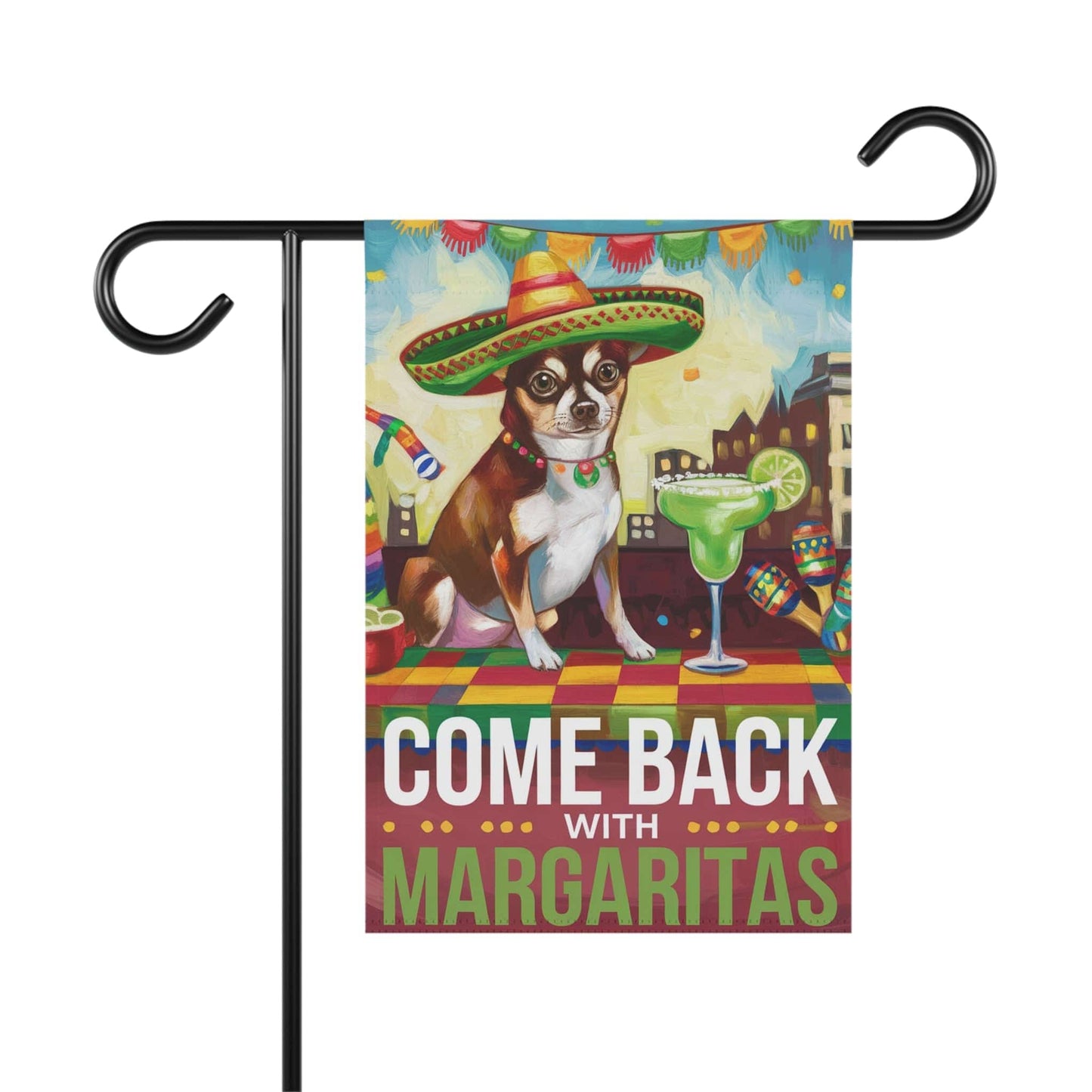 Printify Home Decor 12'' × 18'' Brown Chihuahua Dog Garden Flag, Cinco de Mayo Fiesta, Margarita Drinking Decor, Front Yard Decor, Gardener Gift