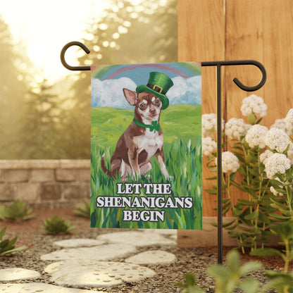 Printify Home Decor 12'' × 18'' Brown Chihuahua Garden Flag, Saint Patricks Day Funny Dog Lovers Yard Outside Decor