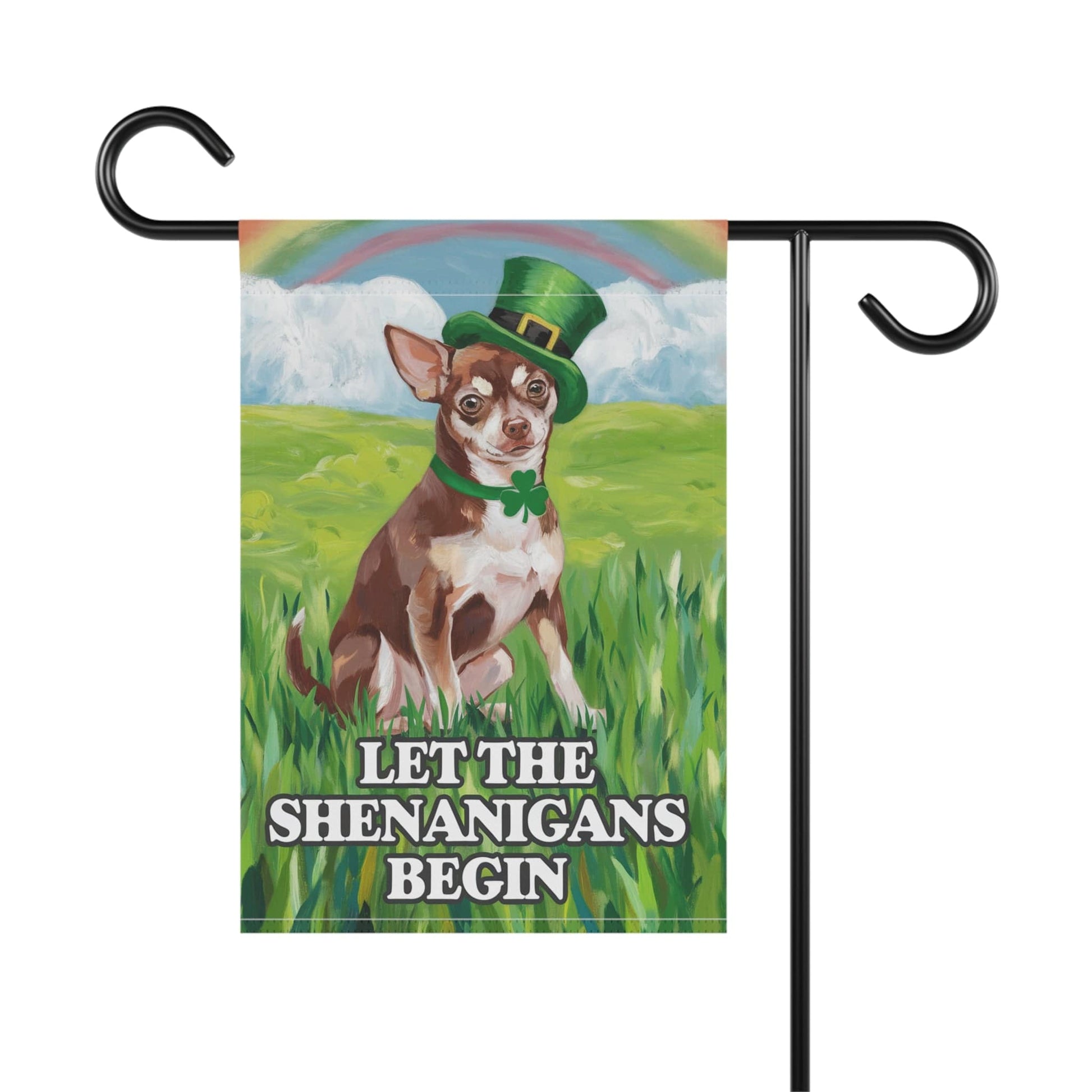 Printify Home Decor 12'' × 18'' Brown Chihuahua Garden Flag, Saint Patricks Day Funny Dog Lovers Yard Outside Decor