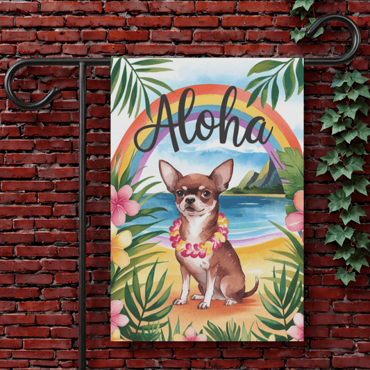 Printify Garden Flag 12'' × 18'' Brown Chihuahua Hawaii Garden Flag