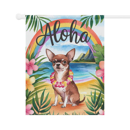 Printify Garden Flag Brown Chihuahua Hawaii Garden Flag
