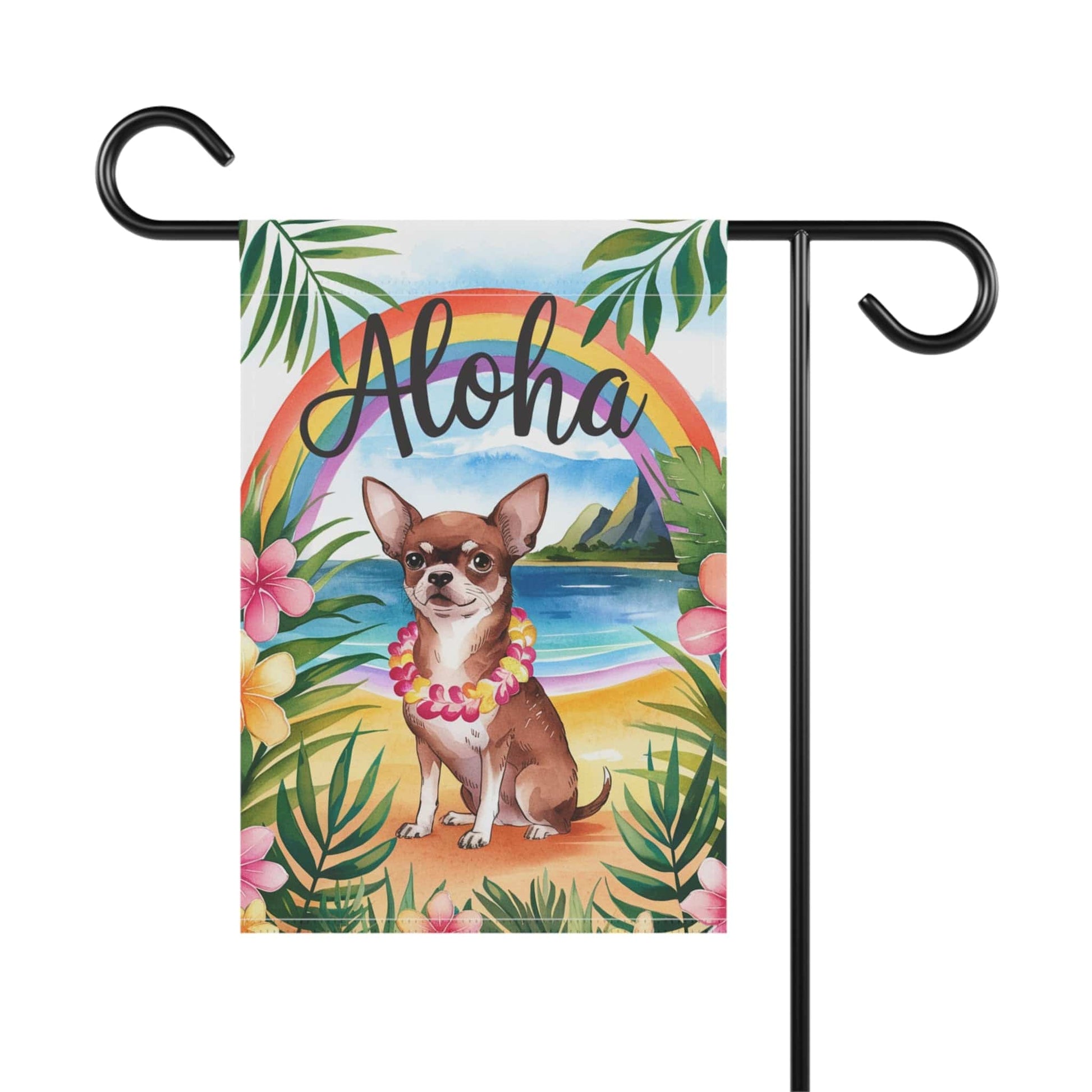 Printify Garden Flag Brown Chihuahua Hawaii Garden Flag