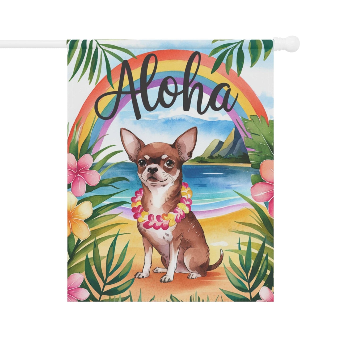 Printify Garden Flag Brown Chihuahua Hawaii Garden Flag