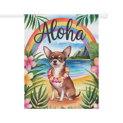Printify Garden Flag Brown Chihuahua Hawaii Garden Flag