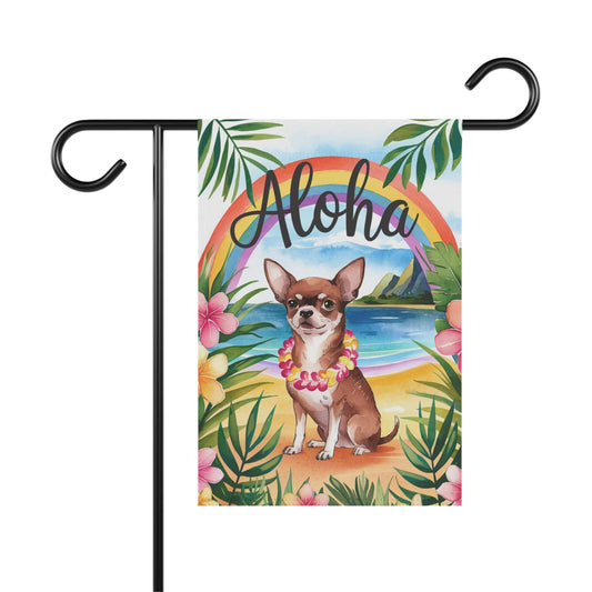 Printify Garden Flag Brown Chihuahua Hawaii Garden Flag