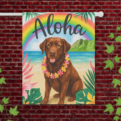 Printify Garden Flag 24.5'' × 32'' Brown Chocolate Labrador Aloha Garden Flag
