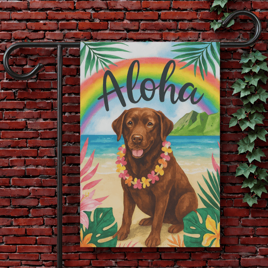 Printify Garden Flag 12'' × 18'' Brown Chocolate Labrador Aloha Garden Flag