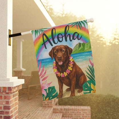 Printify Garden Flag Brown Chocolate Labrador Aloha Garden Flag