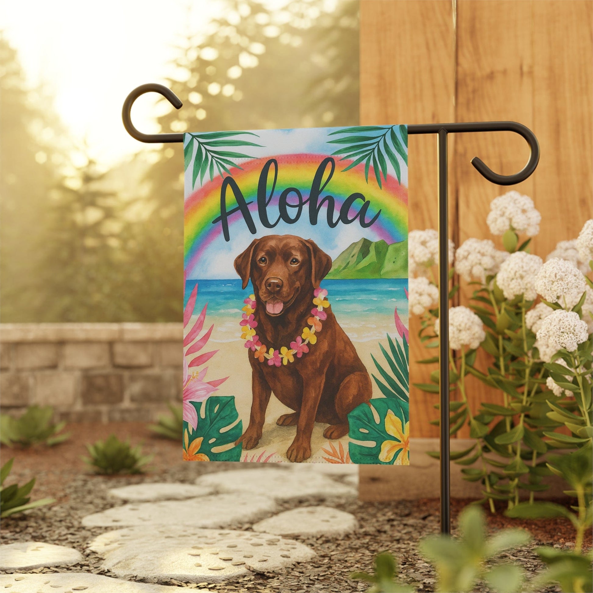 Printify Garden Flag Brown Chocolate Labrador Aloha Garden Flag