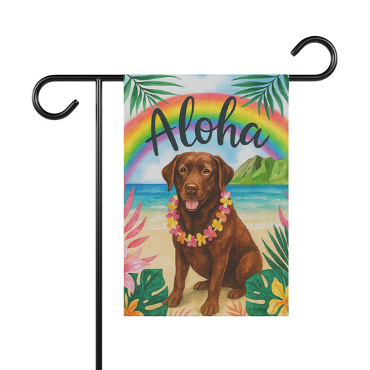 Printify Garden Flag Brown Chocolate Labrador Aloha Garden Flag