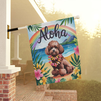 Printify Garden Flag Brown Miniature Chocolate Poodle Aloha Garden Flag