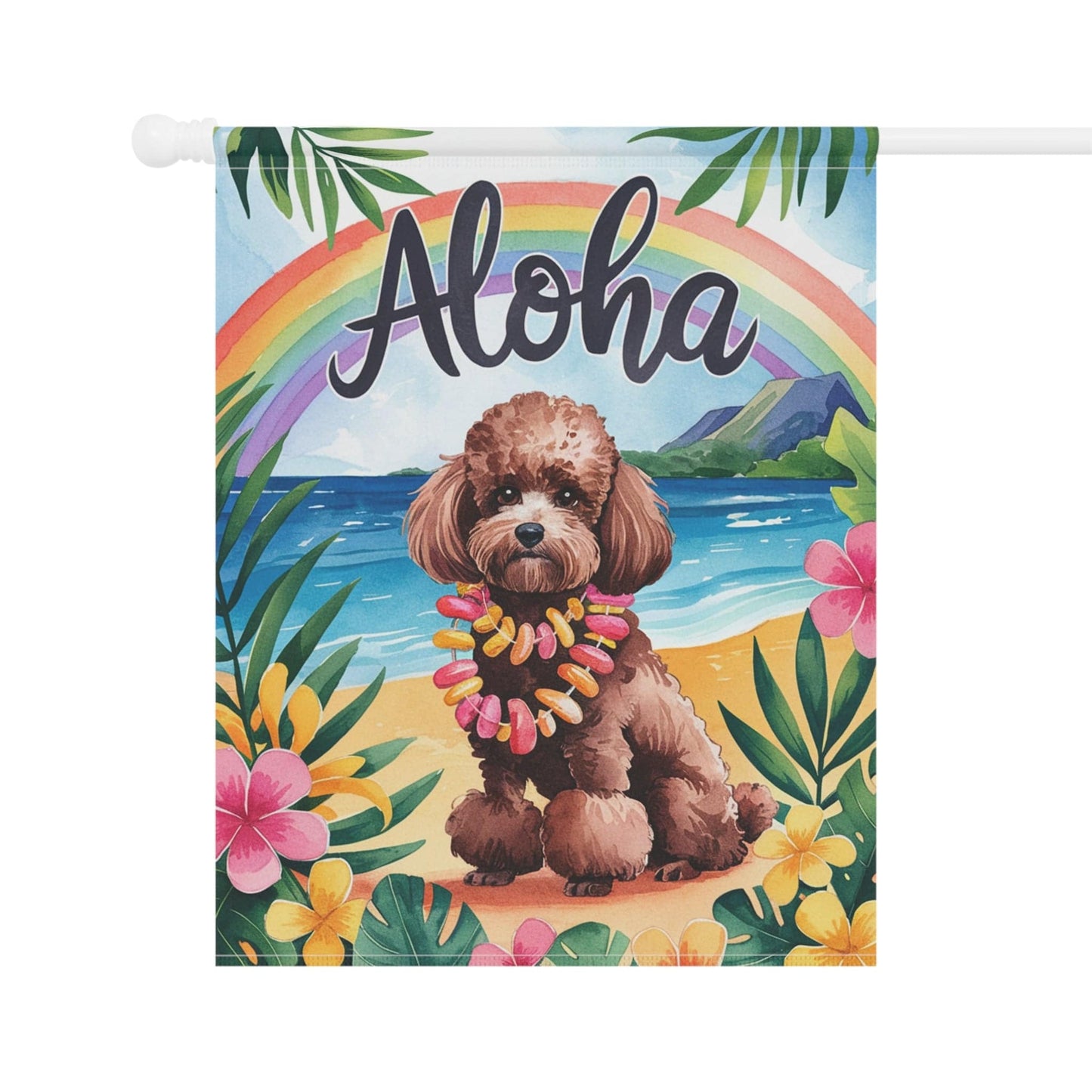 Printify Garden Flag Brown Miniature Chocolate Poodle Aloha Garden Flag