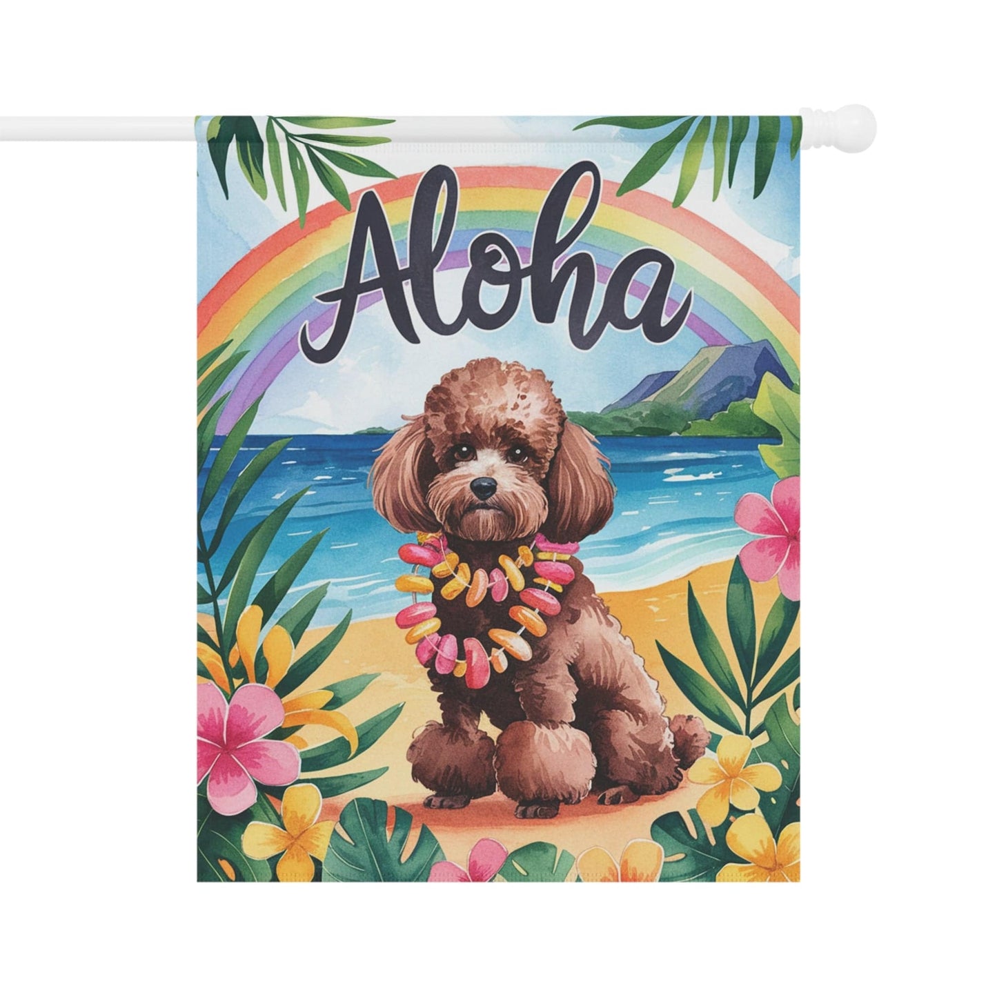 Printify Garden Flag Brown Miniature Chocolate Poodle Aloha Garden Flag
