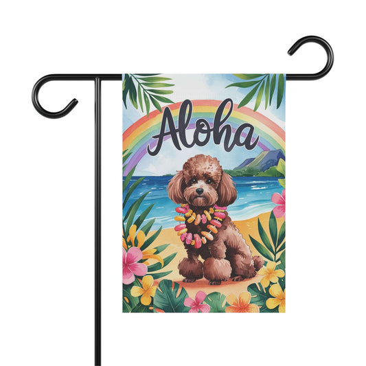 Printify Garden Flag Brown Miniature Chocolate Poodle Aloha Garden Flag