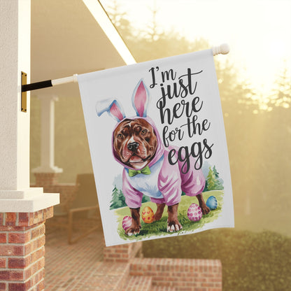 Printify Home Decor Brown Pit Bull Easter Garden Flag, Spring Scene Front Yard Decor, Gardener Housewarming Gift