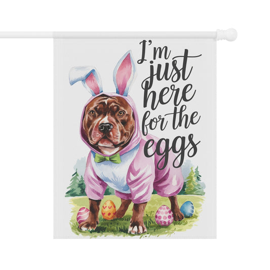 Printify Home Decor 24.5'' × 32'' Brown Pit Bull Easter Garden Flag, Spring Scene Front Yard Decor, Gardener Housewarming Gift