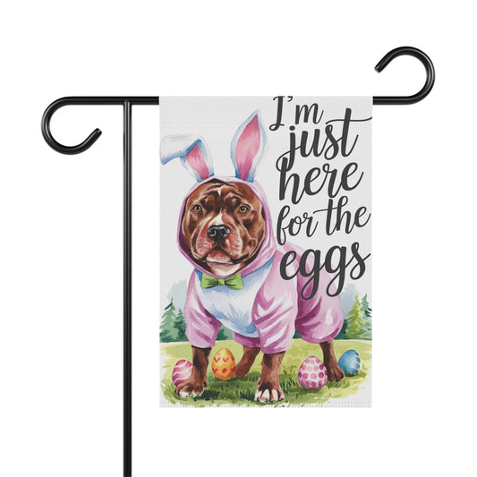 Printify Home Decor 12'' × 18'' Brown Pit Bull Easter Garden Flag, Spring Scene Front Yard Decor, Gardener Housewarming Gift