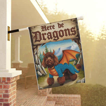 Printify Home Decor Brown Poodle Dog Dragon Garden Flag, Fantasy Pet, Yard Spring Decor, Housewarming Halloween