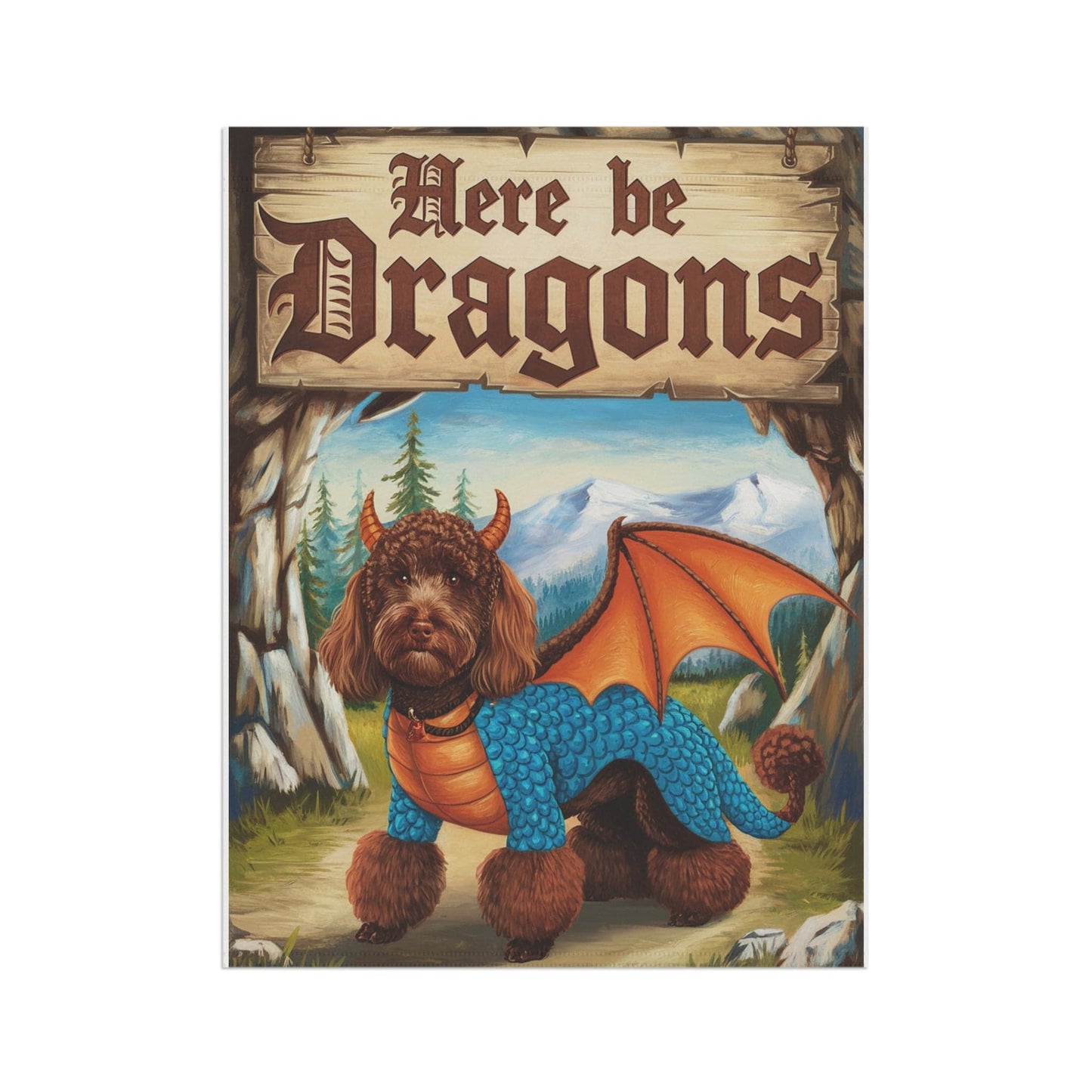 Printify Home Decor Brown Poodle Dog Dragon Garden Flag, Fantasy Pet, Yard Spring Decor, Housewarming Halloween