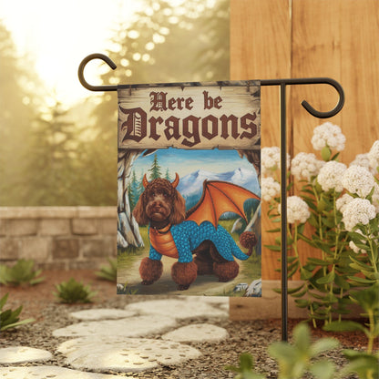 Printify Home Decor Brown Poodle Dog Dragon Garden Flag, Fantasy Pet, Yard Spring Decor, Housewarming Halloween