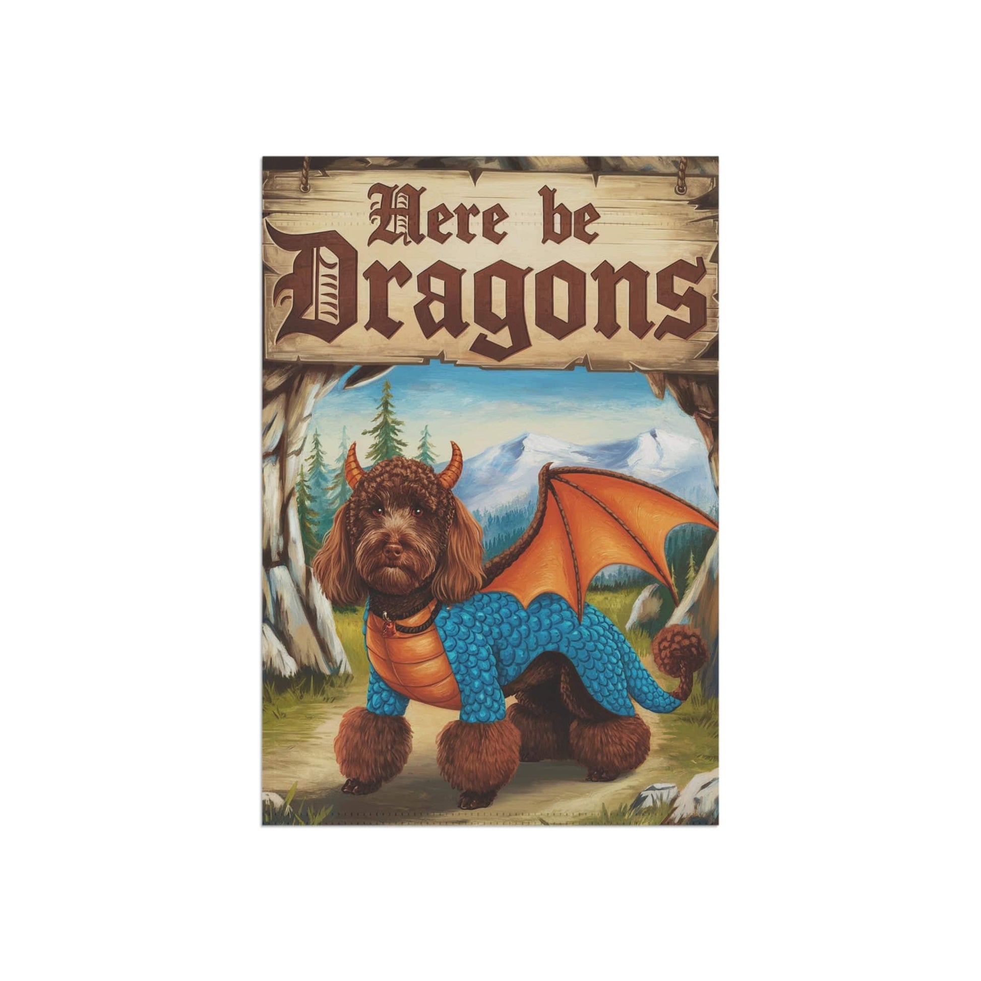 Printify Home Decor Brown Poodle Dog Dragon Garden Flag, Fantasy Pet, Yard Spring Decor, Housewarming Halloween