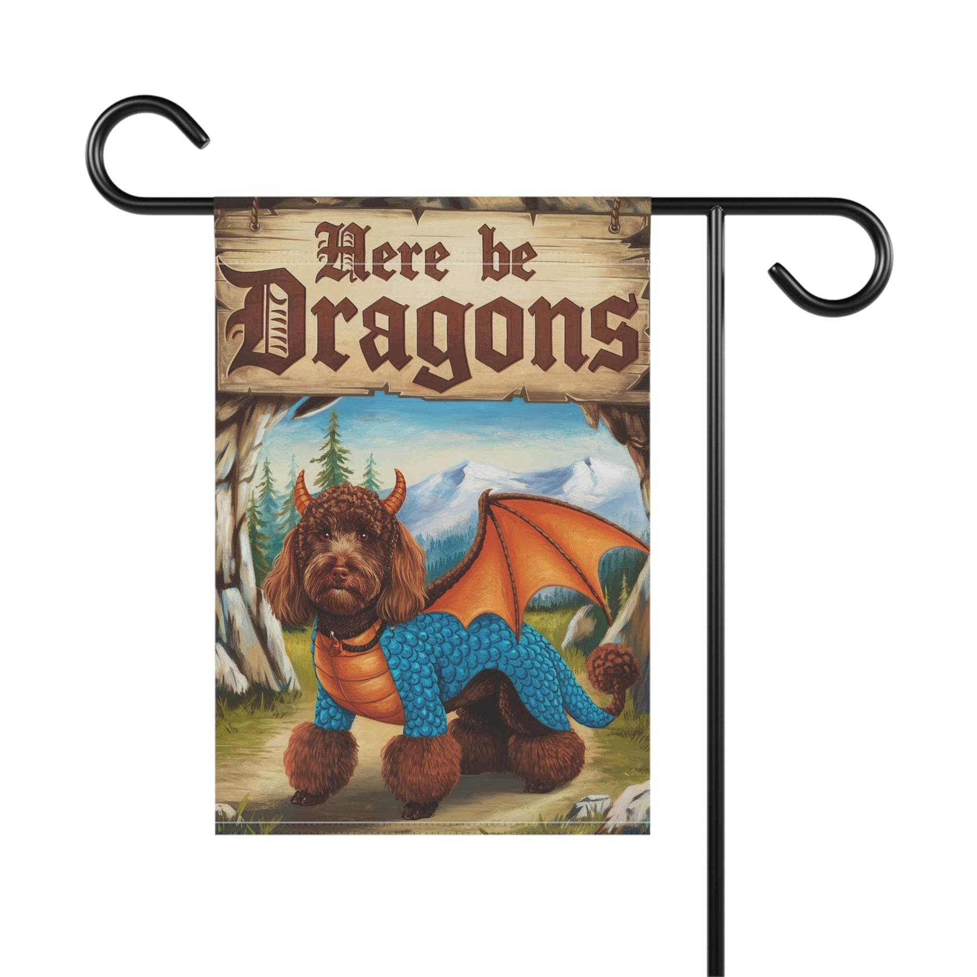 Printify Home Decor Brown Poodle Dog Dragon Garden Flag, Fantasy Pet, Yard Spring Decor, Housewarming Halloween