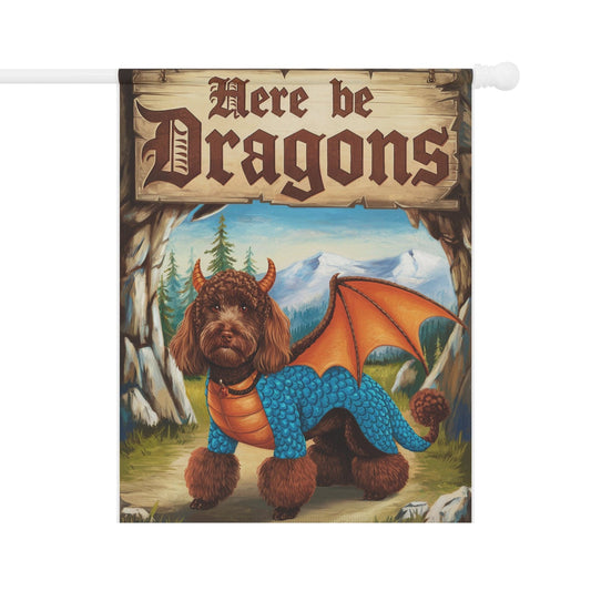 Printify Home Decor 24.5'' × 32'' Brown Poodle Dog Dragon Garden Flag, Fantasy Pet, Yard Spring Decor, Housewarming Halloween