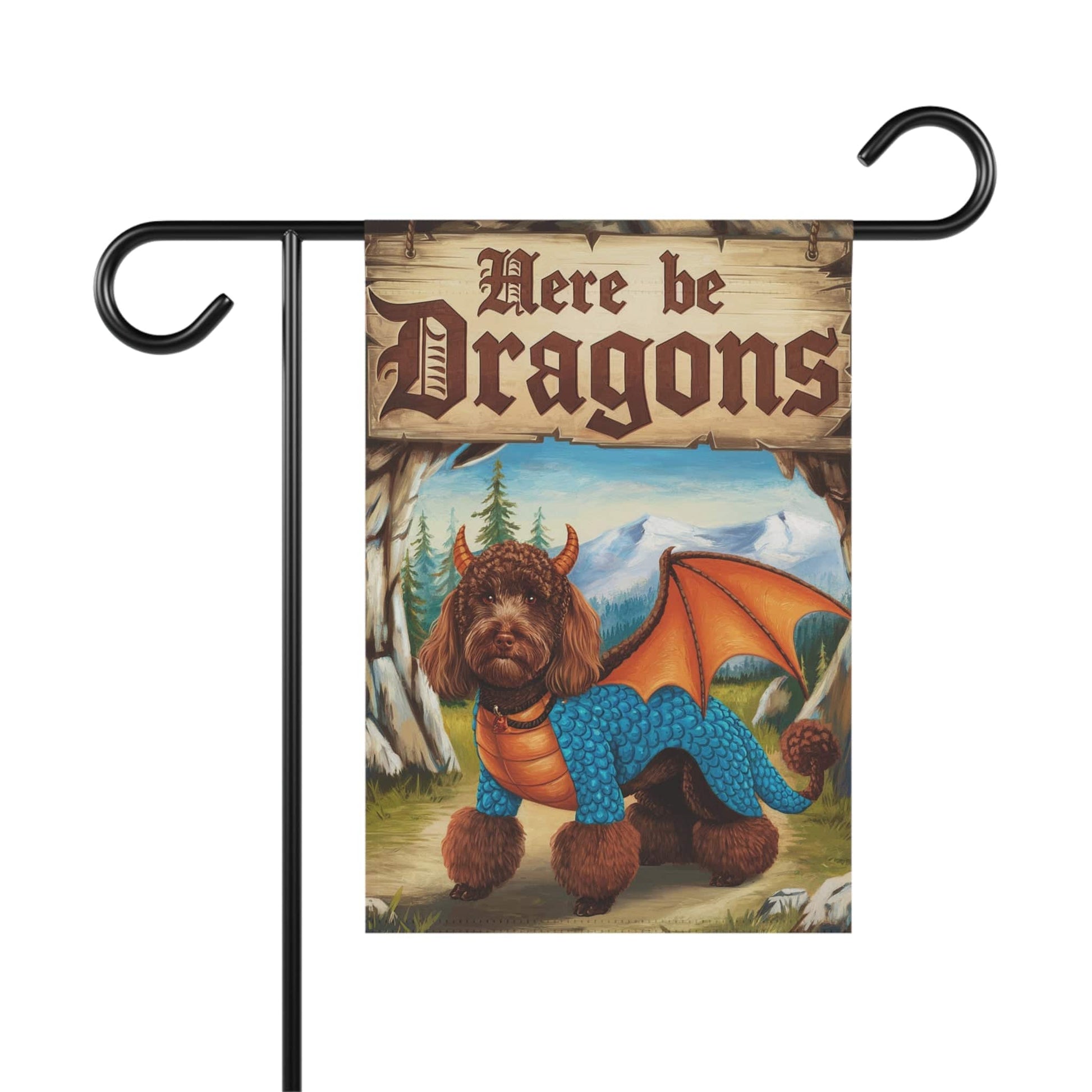 Printify Home Decor 12'' × 18'' Brown Poodle Dog Dragon Garden Flag, Fantasy Pet, Yard Spring Decor, Housewarming Halloween