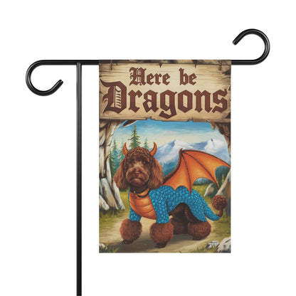 Printify Home Decor 12'' × 18'' Brown Poodle Dog Dragon Garden Flag, Fantasy Pet, Yard Spring Decor, Housewarming Halloween
