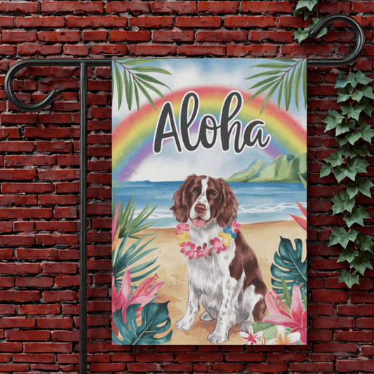 Printify Garden Flag 12'' × 18'' Brown Springer Spaniel Aloha Garden Flag