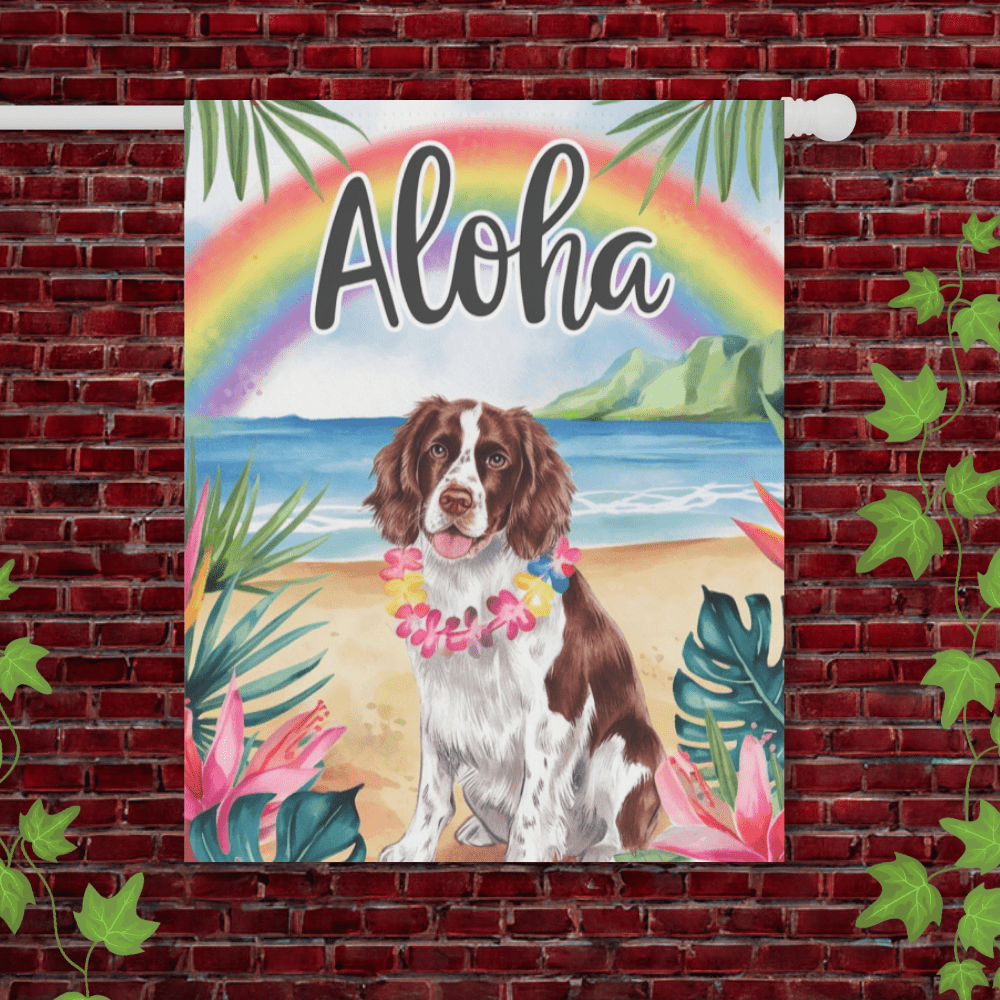 Printify Garden Flag 24.5'' × 32'' Brown Springer Spaniel Aloha Garden Flag